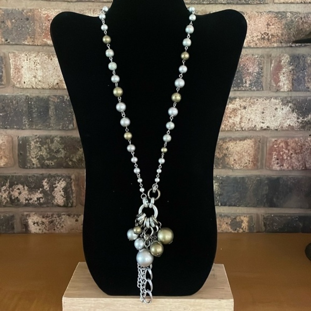 Mixed metals Vintage Gold and silver tone beads & chain tassel pendant necklace
